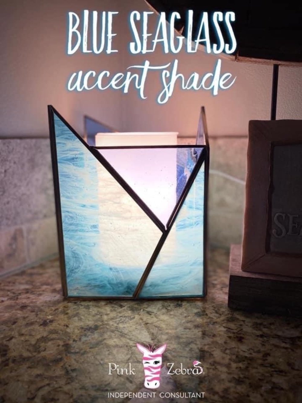Pink Zebra Blue Sea Glass Accent Shade with Soft Aqua Panels